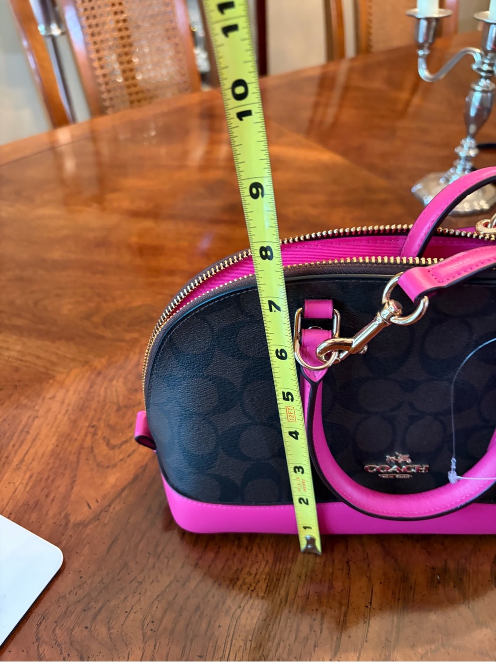 Coach Brown Signature Mini Sierra Dome Satchel with Fuscia Trim - Picture 5 of 7